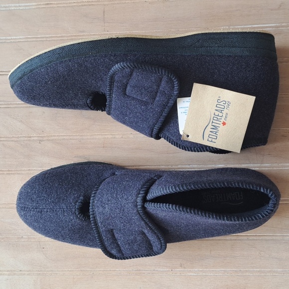 NWT Foamtreads Tradition Wool Warm Blue Comfy Quality Cozy Velcro Strap Slippers - Picture 1 of 14